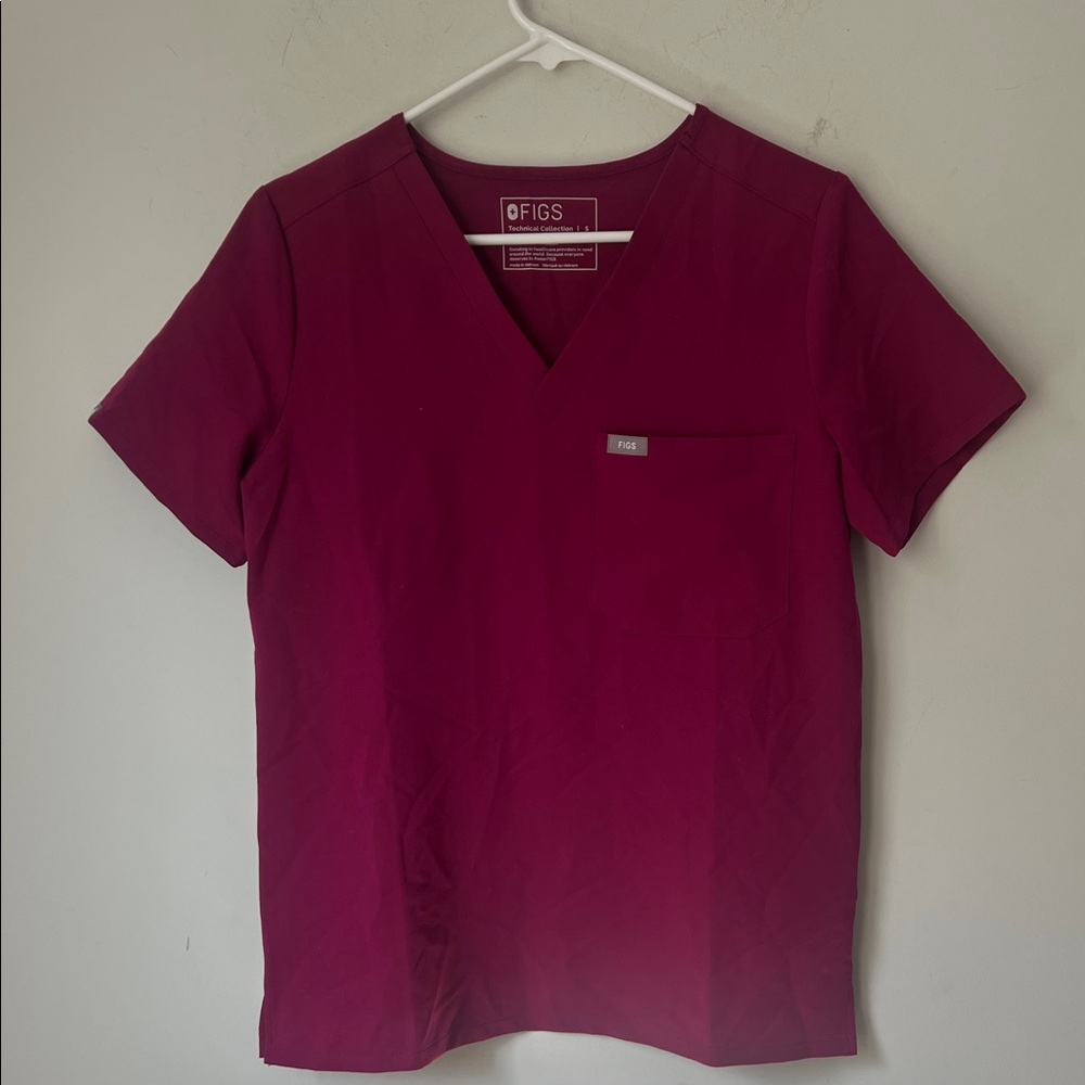 Figs Women's V-Neck Scrub Top in Berry